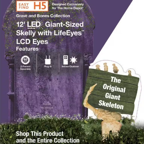 12 ft. Grave & Bones Giant-Sized Skelly with LifeEyes™ LCD Eyes H5